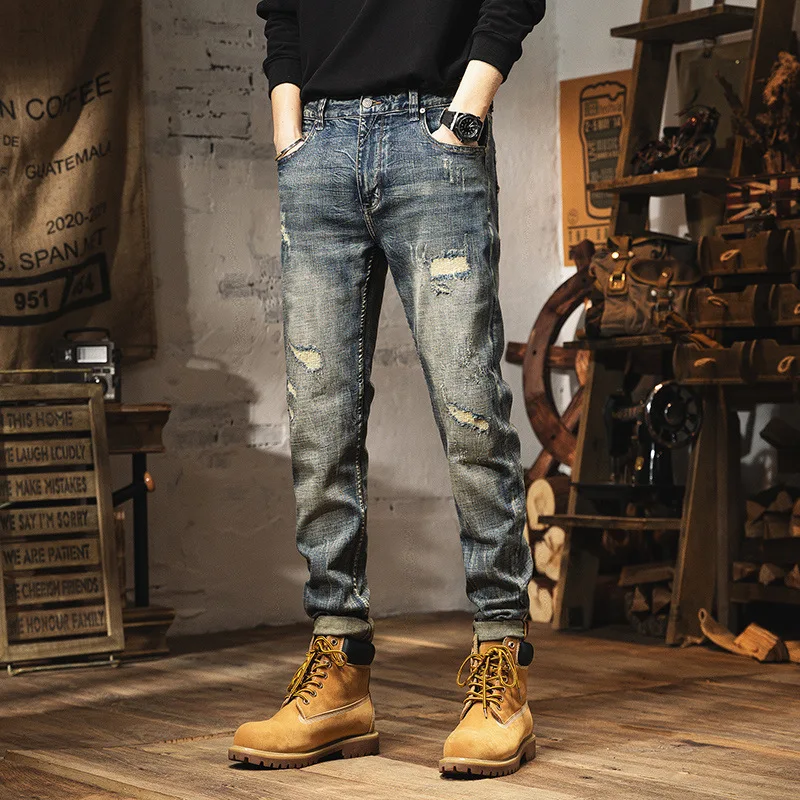 Retro Men Ripped Patch Washed Hole Straight Jeans Fashion Vintage Slim Denim Pants Streetwear Hip Hop Trousers
Retro Men Ripped Patch Washed Hole Straight Jeans Fashion Vintage Slim Denim Pants Streetwear Hip Hop Trousers