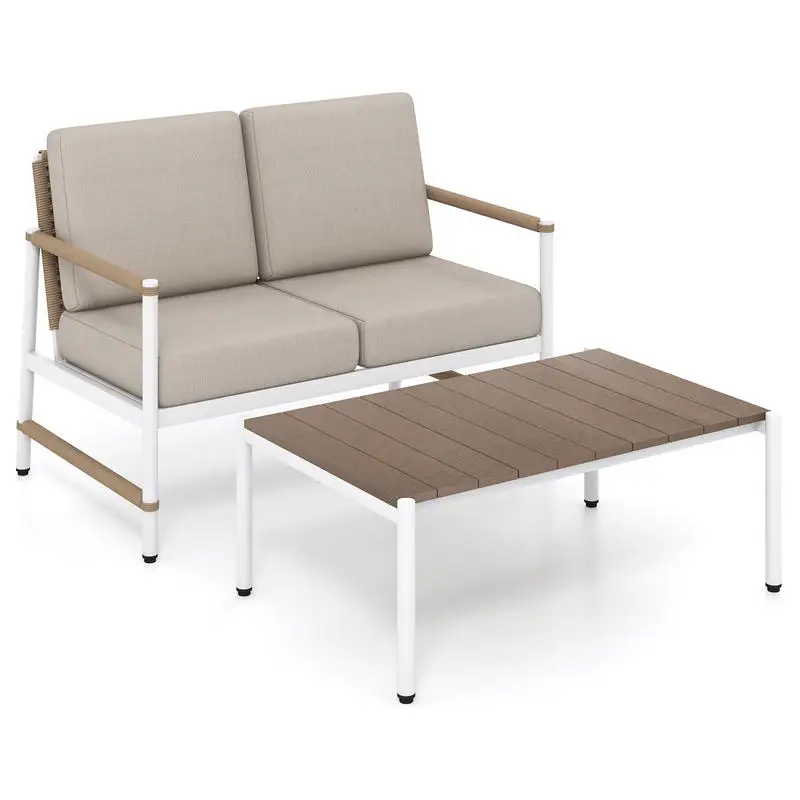 Patio Loveseat Sofa with Coffee Table Set with Thick Cushions
Patio Loveseat Sofa with Coffee Table Set with Thick Cushions