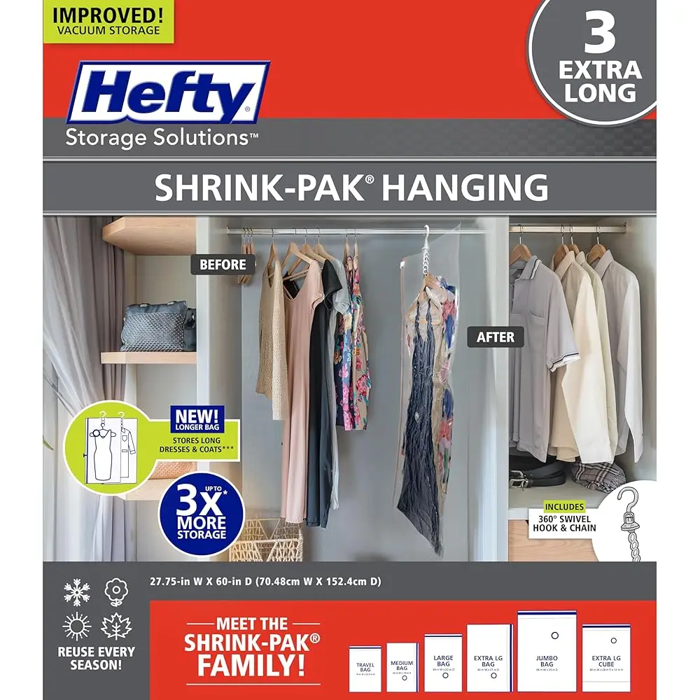 Free ShippingHanging Compression Bags 3 Extra Long Vacuum Garment Storage Bags for Clothes, Travel, Closet Organization (60 X 2
Free ShippingHanging Compression Bags 3 Extra Long Vacuum Garment Storage Bags for Clothes, Travel, Closet Organization (60 X 2