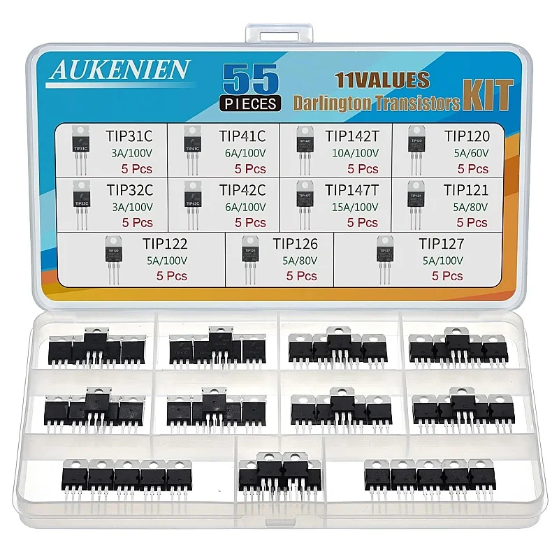 AUKENIEN 11 Values TIP Silicon Power Transistor TIP31C TIP32C TIP41C TIP42C TIP142T TIP147T TIP120 TIP121 TIP122 TIP126 TIP127
AUKENIEN 11 Values TIP Silicon Power Transistor TIP31C TIP32C TIP41C TIP42C TIP142T TIP147T TIP120 TIP121 TIP122 TIP126 TIP127