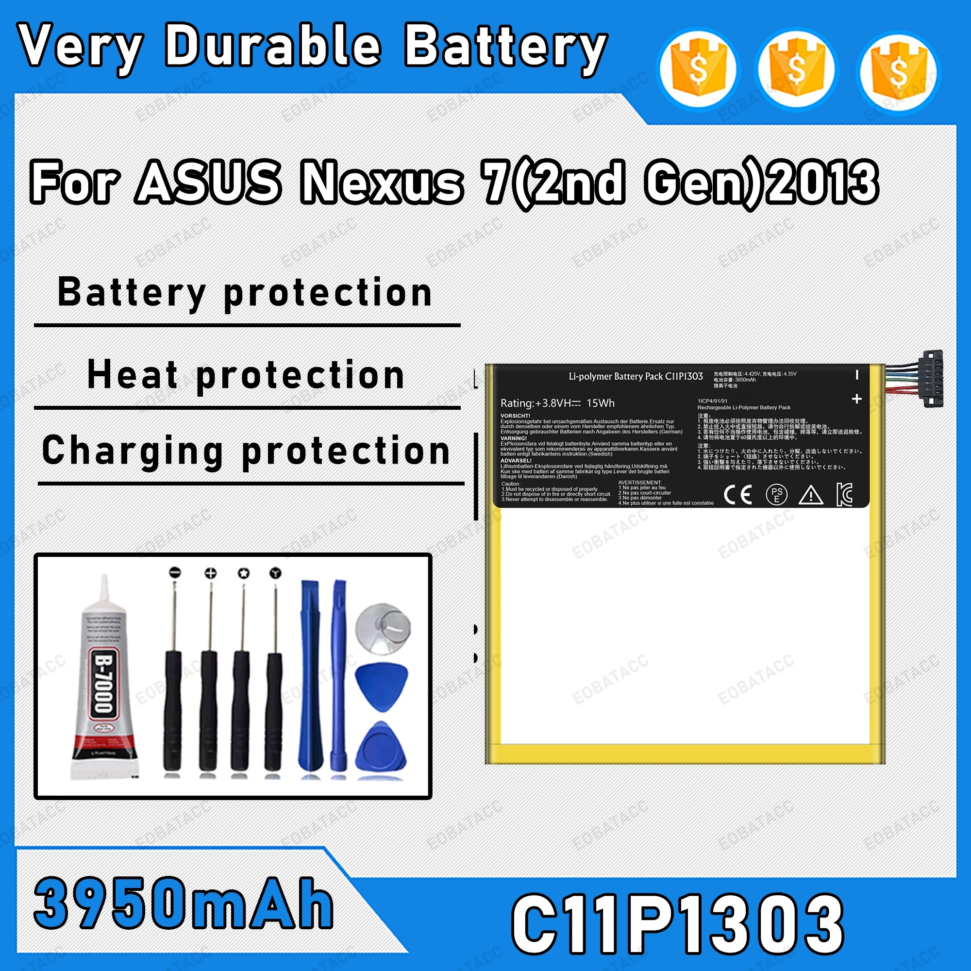 3950mAh 100% New C11P1303 Battery For ASUS Nexus 7(2nd Gen) 2013 Replacement Bateria+Free Tools
3950mAh 100% New C11P1303 Battery For ASUS Nexus 7(2nd Gen) 2013 Replacement Bateria+Free Tools