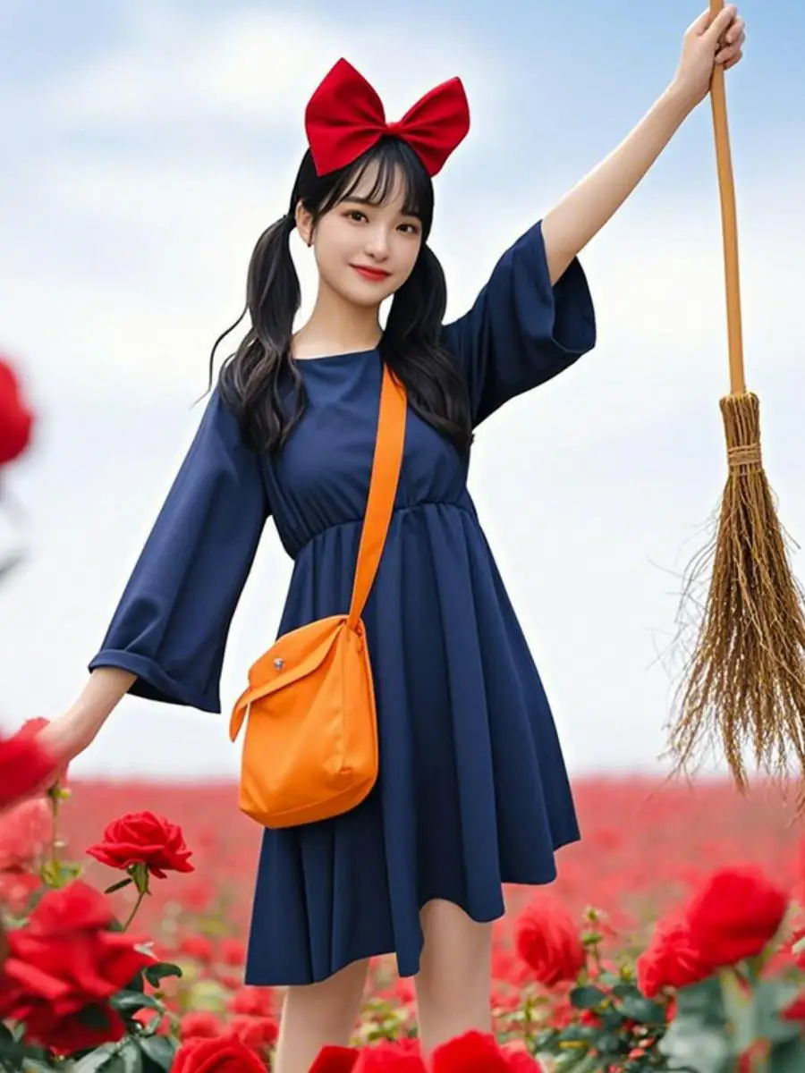 Набор костюмов для косплея на Хэллоуин, аниме, маленькая ведьма, его очень Kiki Dr, костюм, ролевой женский традиционный костюм с героями мультфильмов 
Набор костюмов для косплея на Хэллоуин, аниме, маленькая ведьма, его очень Kiki Dr, костюм, ролевой женский традиционный костюм с героями мультфильмов