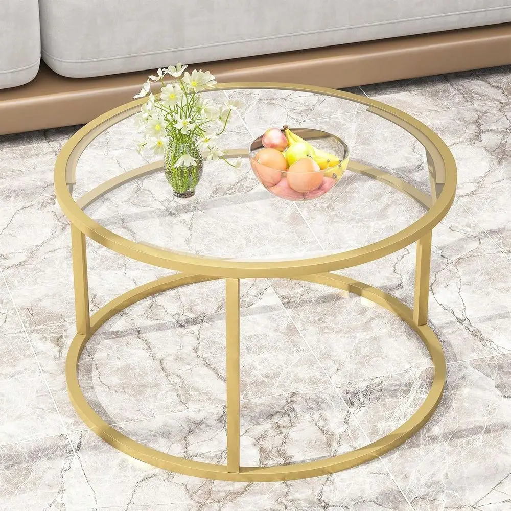 Coffee TableRound Gold Coffee Table For Small Space27 Modern Center TableGlass Top Clear Coffee Table With Sturdy Metal Fram
Coffee TableRound Gold Coffee Table For Small Space27 Modern Center TableGlass Top Clear Coffee Table With Sturdy Metal Fram