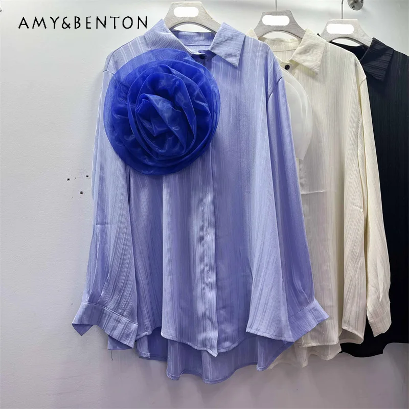 High End Pleated Big Flower Shirt Women Spring Loose Versatile Casual Mid Length Polo Collar Elegant Daily Fashion Ladies Blouse
High End Pleated Big Flower Shirt Women Spring Loose Versatile Casual Mid Length Polo Collar Elegant Daily Fashion Ladies Blouse
