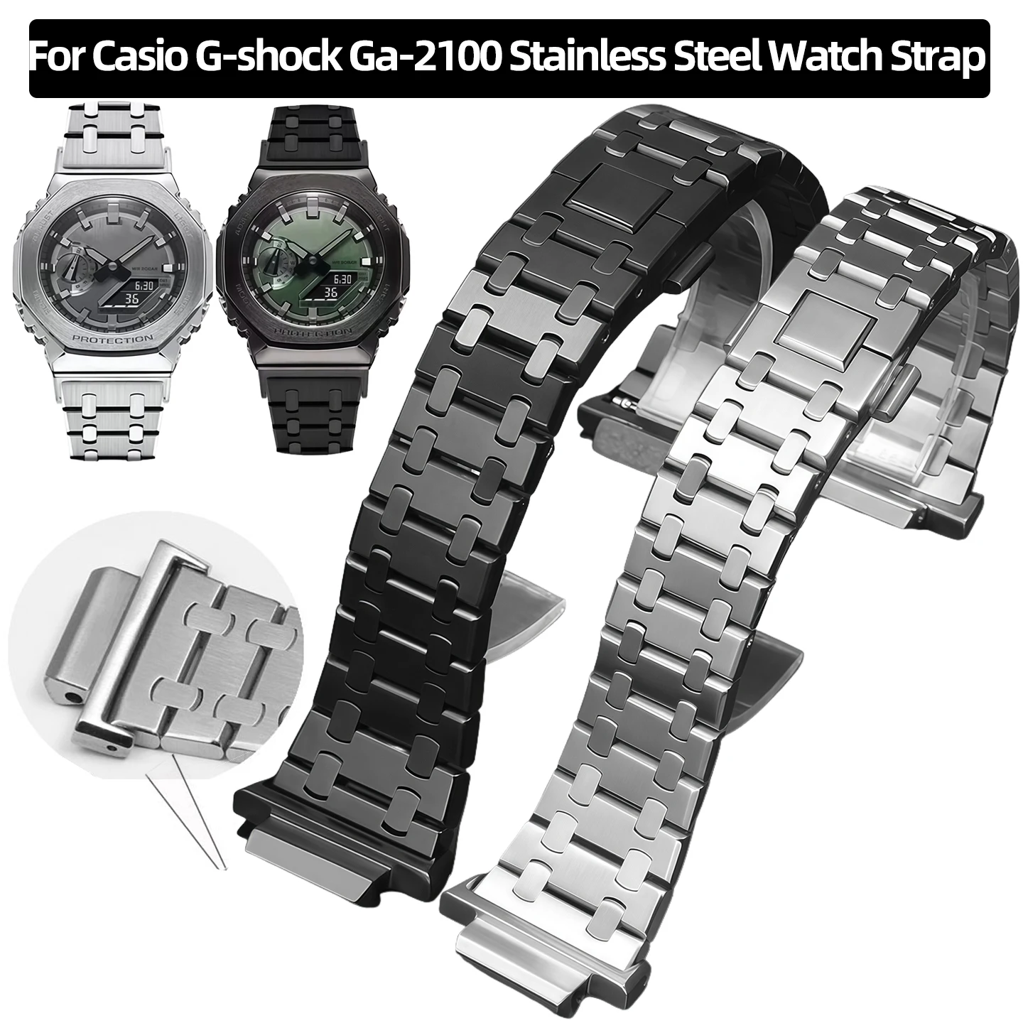 GA2100 Modified strap For Casio G-shock Ga-2100 Ga2110 Ga-b2100 series Silver black Metal solid stainless steel watchband men
GA2100 Modified strap For Casio G-shock Ga-2100 Ga2110 Ga-b2100 series Silver black Metal solid stainless steel watchband men