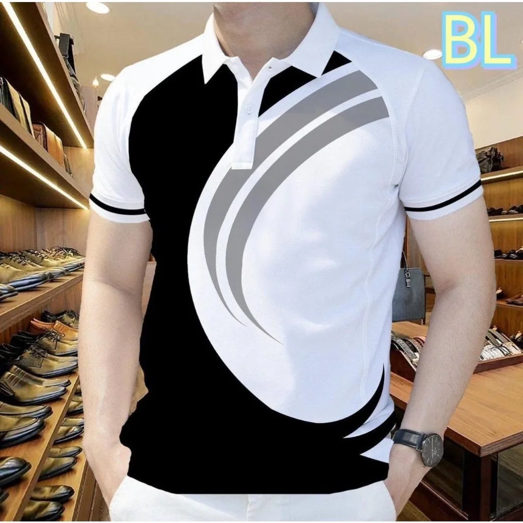 Fashionable new sports men's 3D black and white striped printed polo shirt summer casual business button short sleeved polo top
Fashionable new sports men's 3D black and white striped printed polo shirt summer casual business button short sleeved polo top