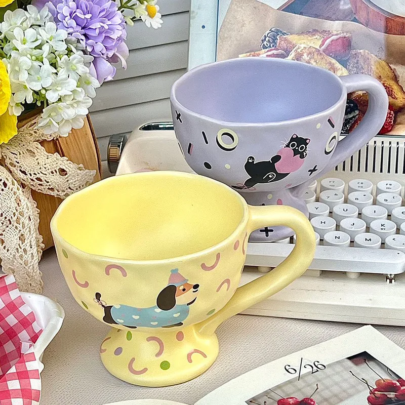 Cute little cat and dog cartoon Korean ceramic cup breakfast coffee milk high footed water cup cute and beautiful creative mug
Cute little cat and dog cartoon Korean ceramic cup breakfast coffee milk high footed water cup cute and beautiful creative mug