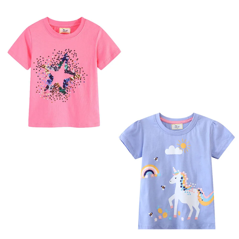 Jumping Meters Girls Beaded Star Short Sleeve T-Shirts Children's Summer Tops Kids Costume Shirt Baby Clothes Tees
Jumping Meters Girls Beaded Star Short Sleeve T-Shirts Children's Summer Tops Kids Costume Shirt Baby Clothes Tees