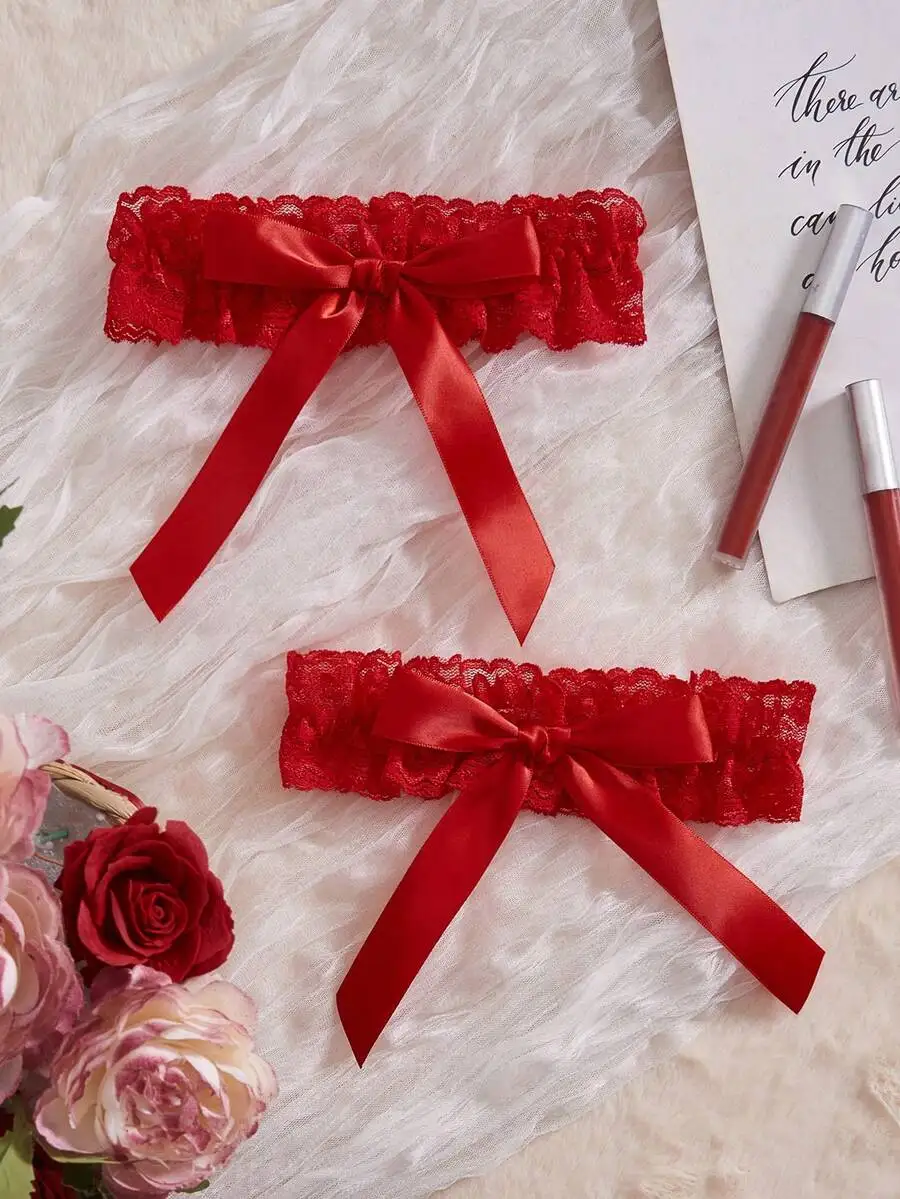 Sexy red lace leg garter with elegant bow decoration for stylish accent
Sexy red lace leg garter with elegant bow decoration for stylish accent