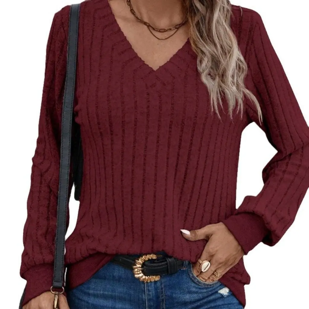 Women's V-neck Sanding Pit Long Sleeve Top Solid Color Spring New Independent Station T-shirt for
Women's V-neck Sanding Pit Long Sleeve Top Solid Color Spring New Independent Station T-shirt for