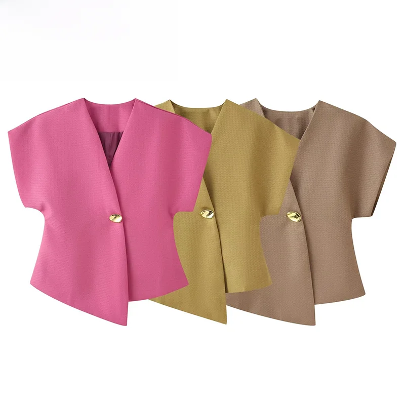 Fashionable ZR Women's Shirt Summer New Style Waist-Cinching Short Sleeve One-Button Design Polyester Fiber Non-deformable
Fashionable ZR Women's Shirt Summer New Style Waist-Cinching Short Sleeve One-Button Design Polyester Fiber Non-deformable