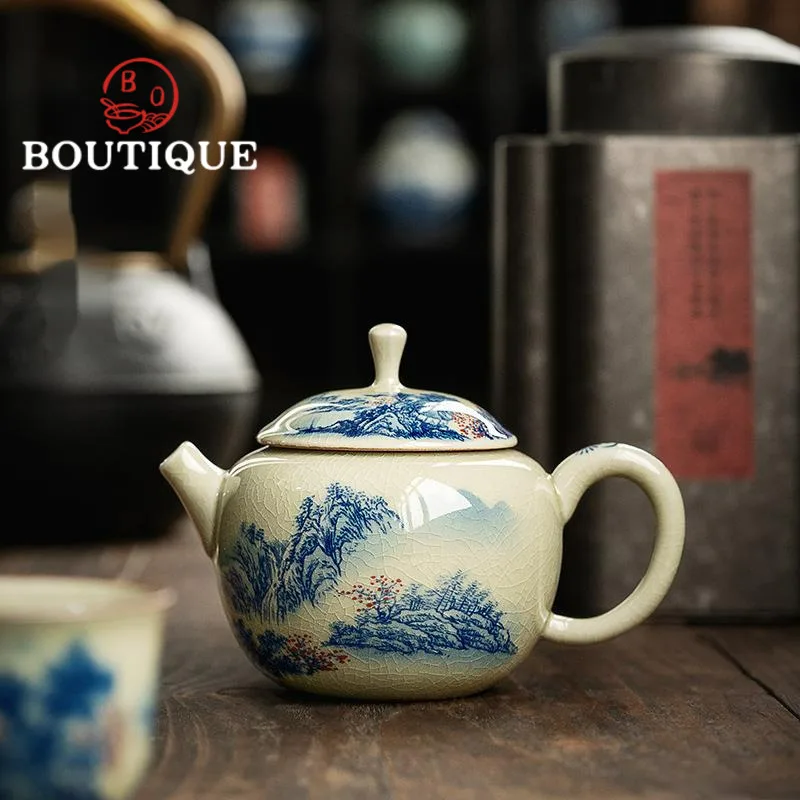 175ml Retro Old Pottery Mud Teapot Jingdezhen Blue and White Pot Tea Making Kettle with Infuser Tea Items Equipment Ornaments
175ml Retro Old Pottery Mud Teapot Jingdezhen Blue and White Pot Tea Making Kettle with Infuser Tea Items Equipment Ornaments
