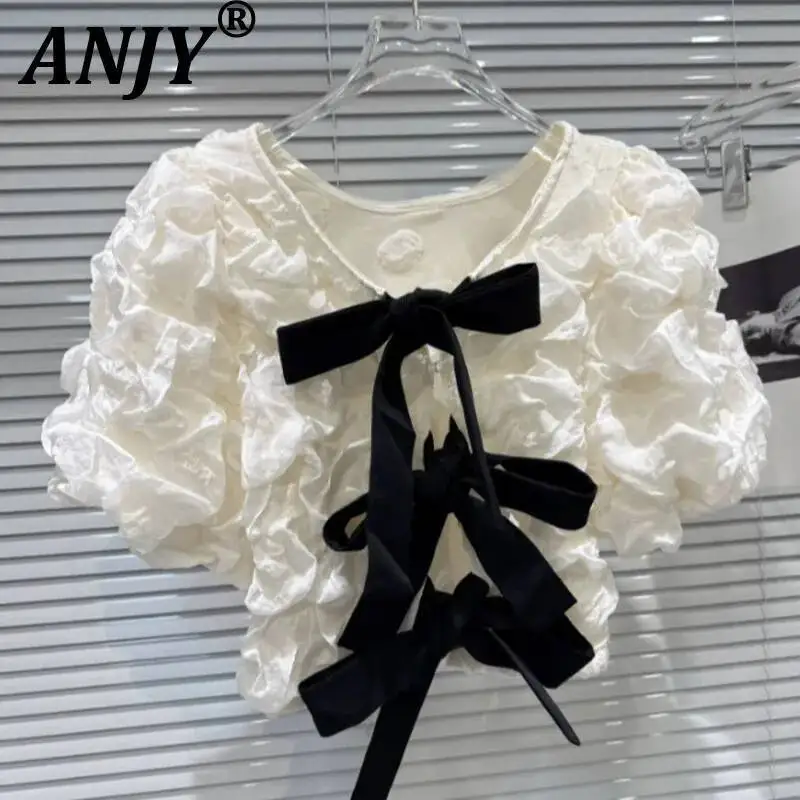 ANJY Summer New Women Sweet Elegant Fashion Back Bandage Bow Puff Sleeves T-shirt Trend Ins Loose O-Neck Casual Short Top A23724
ANJY Summer New Women Sweet Elegant Fashion Back Bandage Bow Puff Sleeves T-shirt Trend Ins Loose O-Neck Casual Short Top A23724
