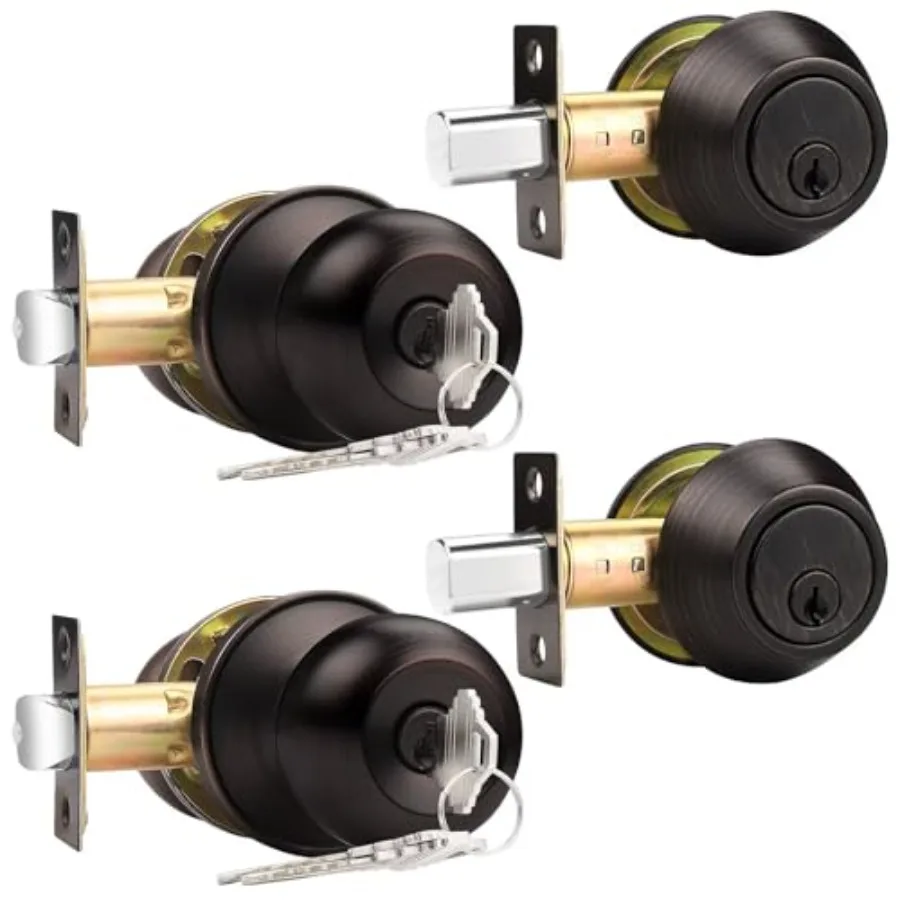 Entry Door Knob and Single Cylinder Deadbolt Combo Pack, Keyed Alike Entry Knob and Deadbolt Set, Front Door and Exterior Gate
Entry Door Knob and Single Cylinder Deadbolt Combo Pack, Keyed Alike Entry Knob and Deadbolt Set, Front Door and Exterior Gate