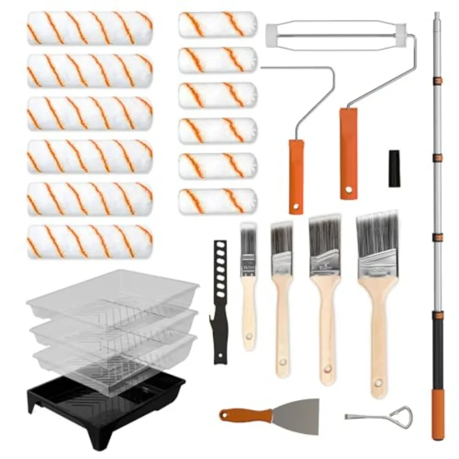LAANPOLE Paint Roller Kit 27 Piece Paint Supplies 9"4" Paint Rollers 1-4FT Extension Pole Paint Brushes for Walls Microfiber Ro
LAANPOLE Paint Roller Kit 27 Piece Paint Supplies 9"4" Paint Rollers 1-4FT Extension Pole Paint Brushes for Walls Microfiber Ro
