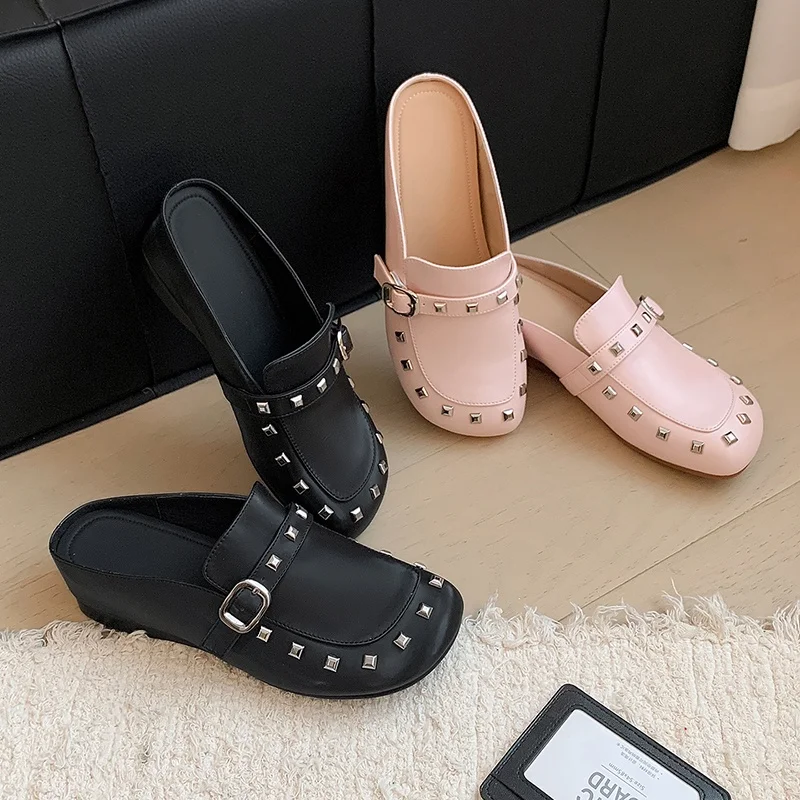 MKKHOU Women Rivet Mules Shoes Buckle Strap Slip On Loafers Leather Backless Slides Punk Style Casual Daily Walking Shoes
MKKHOU Women Rivet Mules Shoes Buckle Strap Slip On Loafers Leather Backless Slides Punk Style Casual Daily Walking Shoes