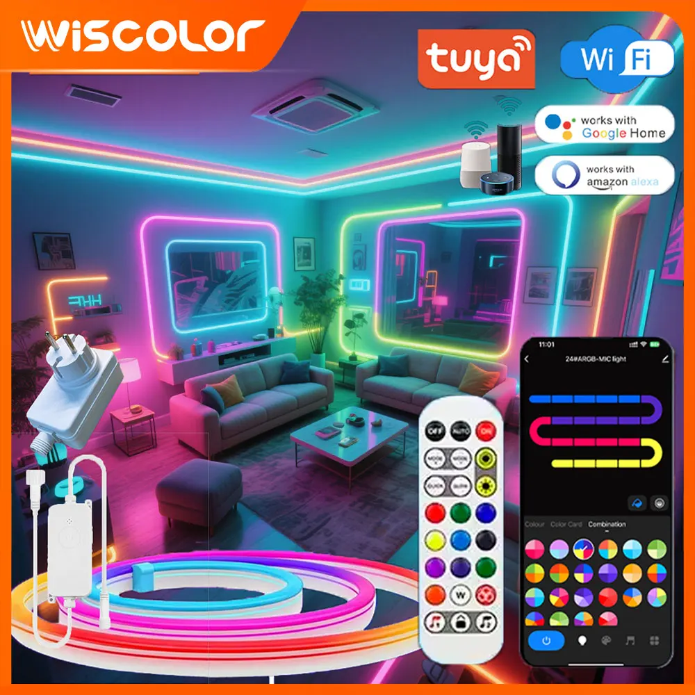 Led Lights Strip LED Neon Light 24V TUYA Smart Home WIFI RGB Luces Ambient Christmas Wall Lighting For Bedroom Accessories Decor
Led Lights Strip LED Neon Light 24V TUYA Smart Home WIFI RGB Luces Ambient Christmas Wall Lighting For Bedroom Accessories Decor