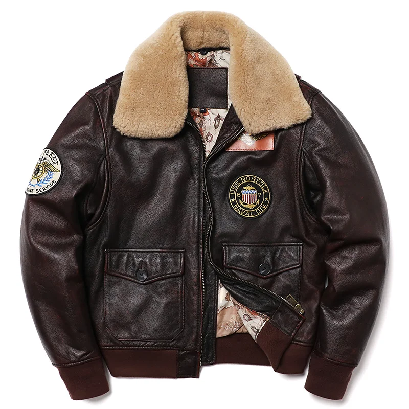 New Air Force G1 Style Genuine Leather Coats Men's Real Cowhide Vintage Red Brown Clothing Man Retro Motorcycle Coat
New Air Force G1 Style Genuine Leather Coats Men's Real Cowhide Vintage Red Brown Clothing Man Retro Motorcycle Coat