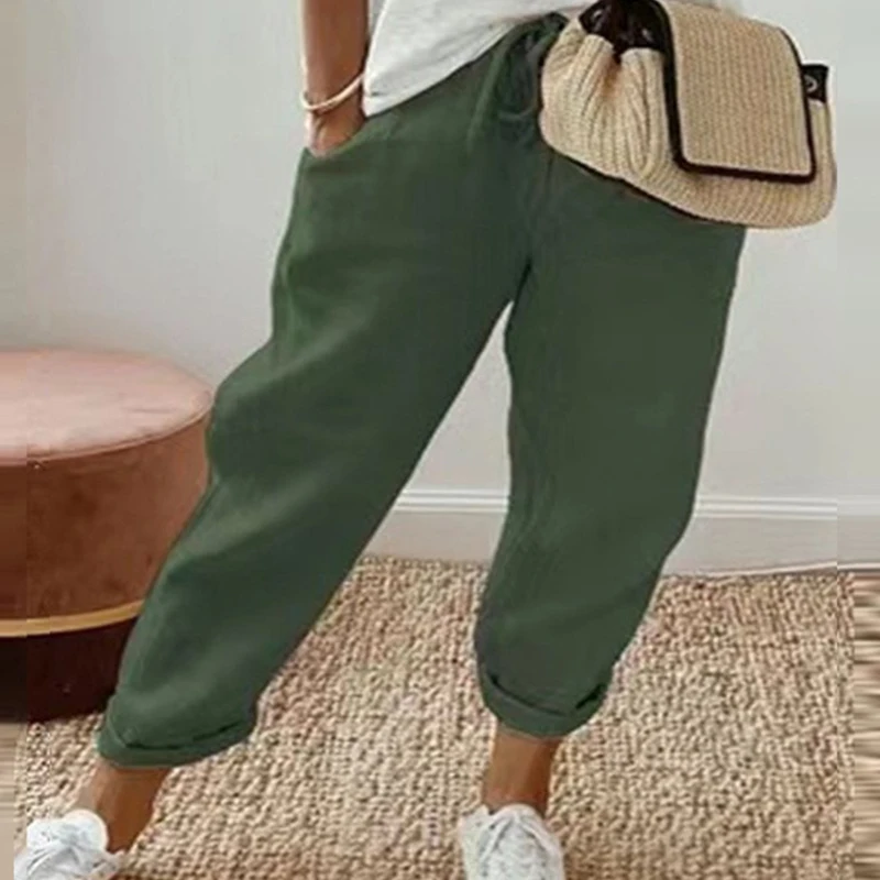 Women Fashion Solid Lace-Up Trousers Summer Vintage Cotton Linen Elastic Waist Pants Ladies Casual Loose Long Pants Streetwear
Women Fashion Solid Lace-Up Trousers Summer Vintage Cotton Linen Elastic Waist Pants Ladies Casual Loose Long Pants Streetwear