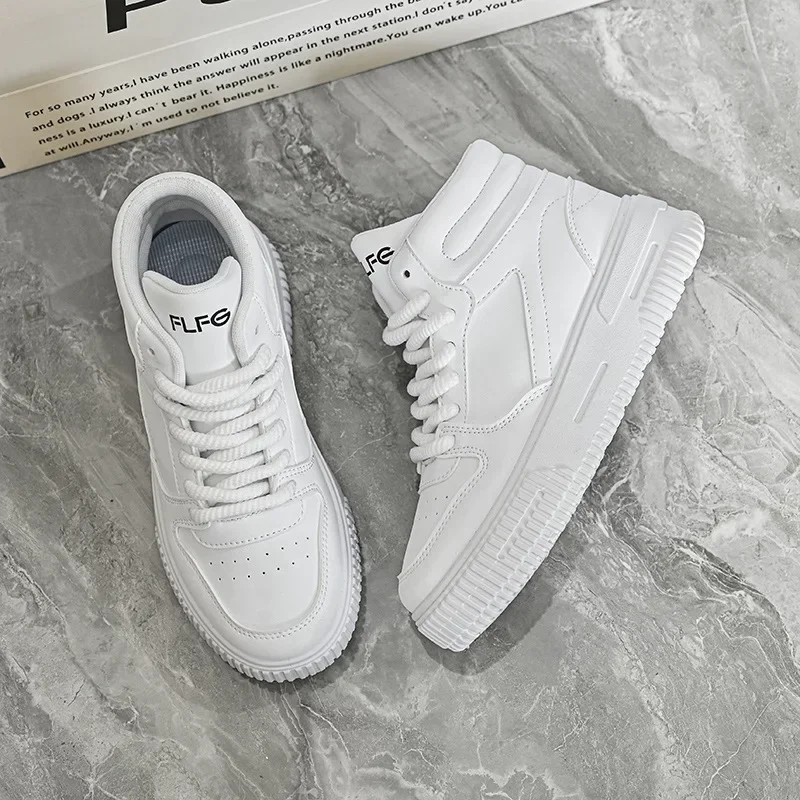 Высокие повседневные туфли для пар в стиле ретро, водонепроницаемые спортивные белые кроссовки на толстой подошве, дышащие синтетические кроссовки с круглым носком 
Высокие повседневные туфли для пар в стиле ретро, водонепроницаемые спортивные белые кроссовки на толстой подошве, дышащие синтетические кроссовки с круглым носком