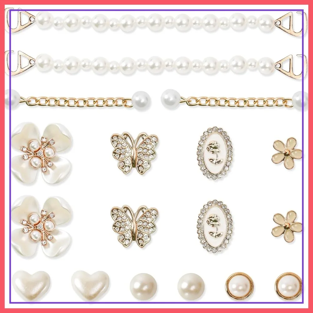18Pcs Bling Shoe Charms Gold Rhinestone Butterfly Flower Jewelry Shoes Accessories Pearl Chain for Women Party Birthday
18Pcs Bling Shoe Charms Gold Rhinestone Butterfly Flower Jewelry Shoes Accessories Pearl Chain for Women Party Birthday