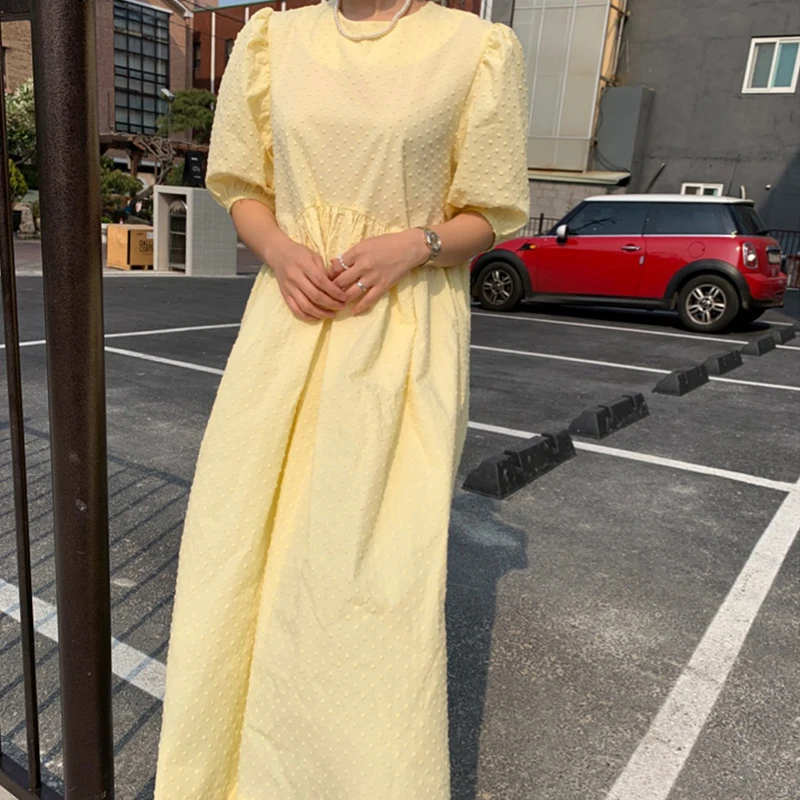 2024Vintage Puff Sleeve Midi Dress Polka Dot Women O Neck Short Big Swing Loose Dresses Female Elegant Robe Mujer Yellow White
2024Vintage Puff Sleeve Midi Dress Polka Dot Women O Neck Short Big Swing Loose Dresses Female Elegant Robe Mujer Yellow White