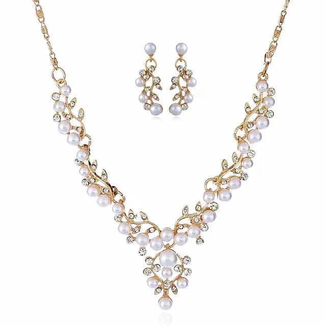 European brand fashion pearl set crystal leaf necklace, earring set chain, jewelry set necklace
European brand fashion pearl set crystal leaf necklace, earring set chain, jewelry set necklace