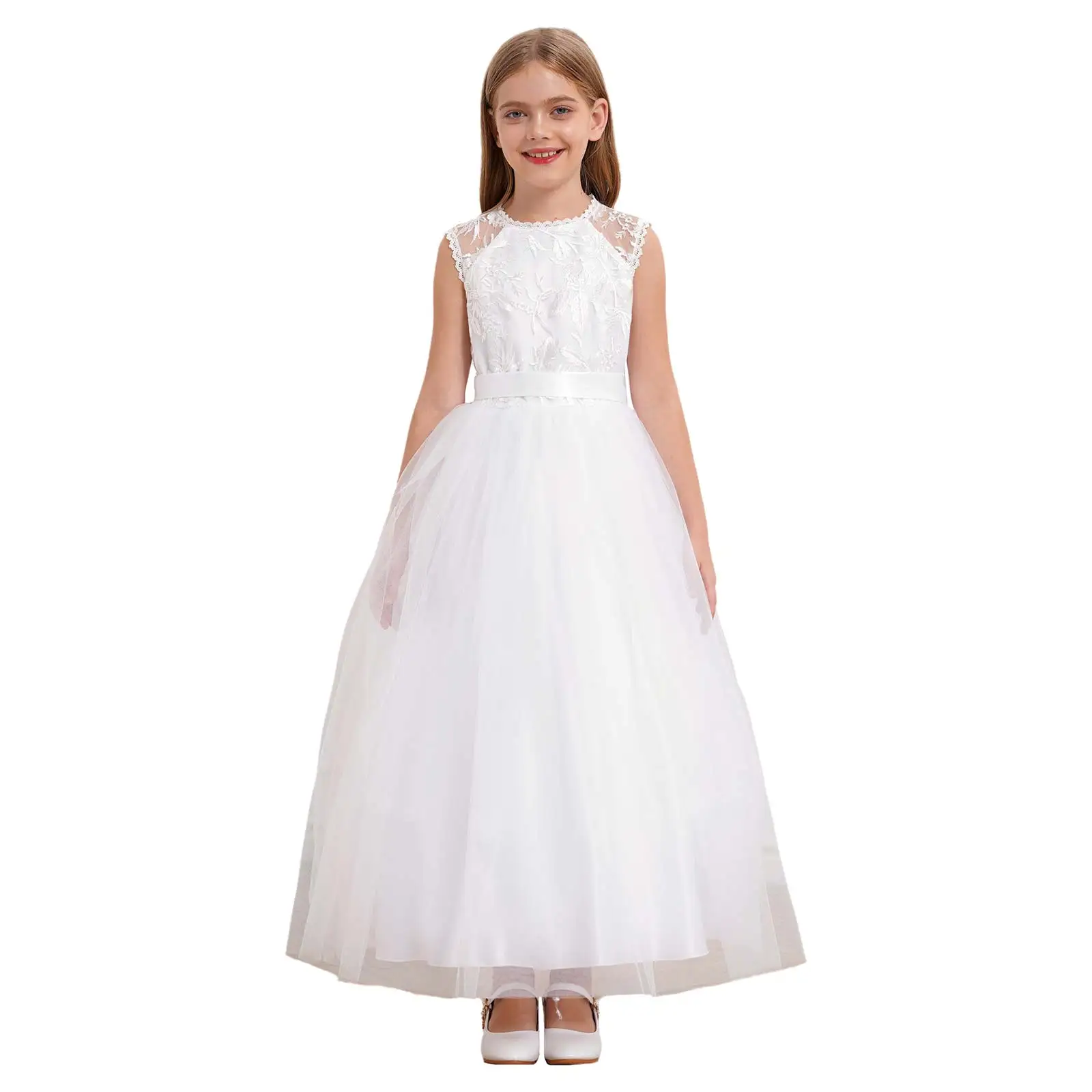 Wedding Party Gown Kids Girls Purity Lace Dresses Sleeveless Flower-Girl Dress with Belt for Pageant Banquet Photography Uniform
Wedding Party Gown Kids Girls Purity Lace Dresses Sleeveless Flower-Girl Dress with Belt for Pageant Banquet Photography Uniform