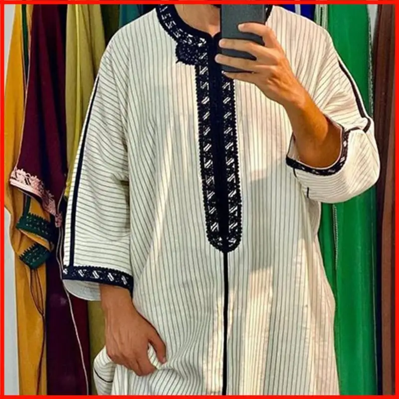 Islamic Clothing Men Robe Kaftan Muslim Man Moroccan Casual Long Dress Arabic Striped Robe Middle East National Costume
Islamic Clothing Men Robe Kaftan Muslim Man Moroccan Casual Long Dress Arabic Striped Robe Middle East National Costume