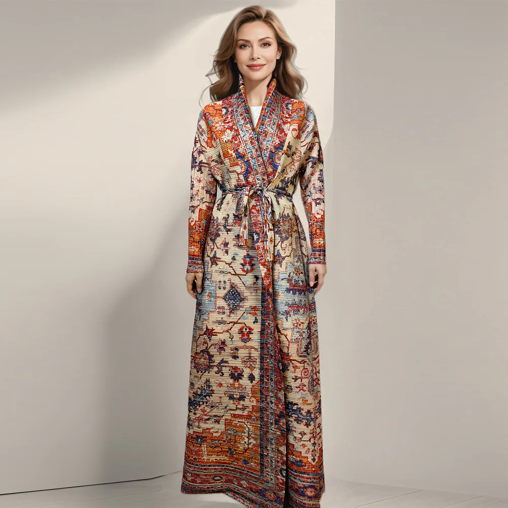 Pleated robe autumn and winter printed cardigan Middle East Muslim Dubai women's trench coat fashionable simple temperament eleg
Pleated robe autumn and winter printed cardigan Middle East Muslim Dubai women's trench coat fashionable simple temperament eleg
