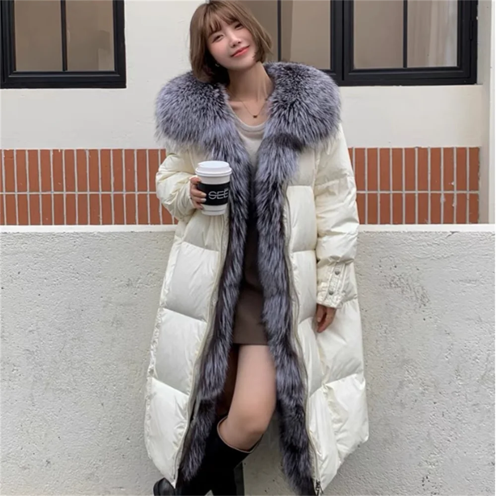 New Silver Fox White Duck Down Down Coat Women long fur coat thickens warm winter coat
New Silver Fox White Duck Down Down Coat Women long fur coat thickens warm winter coat