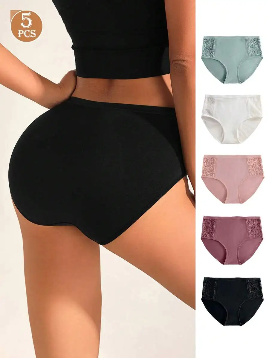 5 Pcs Women Solid Color Lace Spliced Hipster Panties Comfortable Breathable
5 Pcs Women Solid Color Lace Spliced Hipster Panties Comfortable Breathable