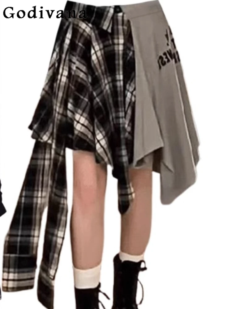 L-4XL Large Size American Trendy Cool Retro Plaid Splicing Skirt Women's New Design Irregular Chic Sexy Contrasting Colour Skirt
L-4XL Large Size American Trendy Cool Retro Plaid Splicing Skirt Women's New Design Irregular Chic Sexy Contrasting Colour Skirt