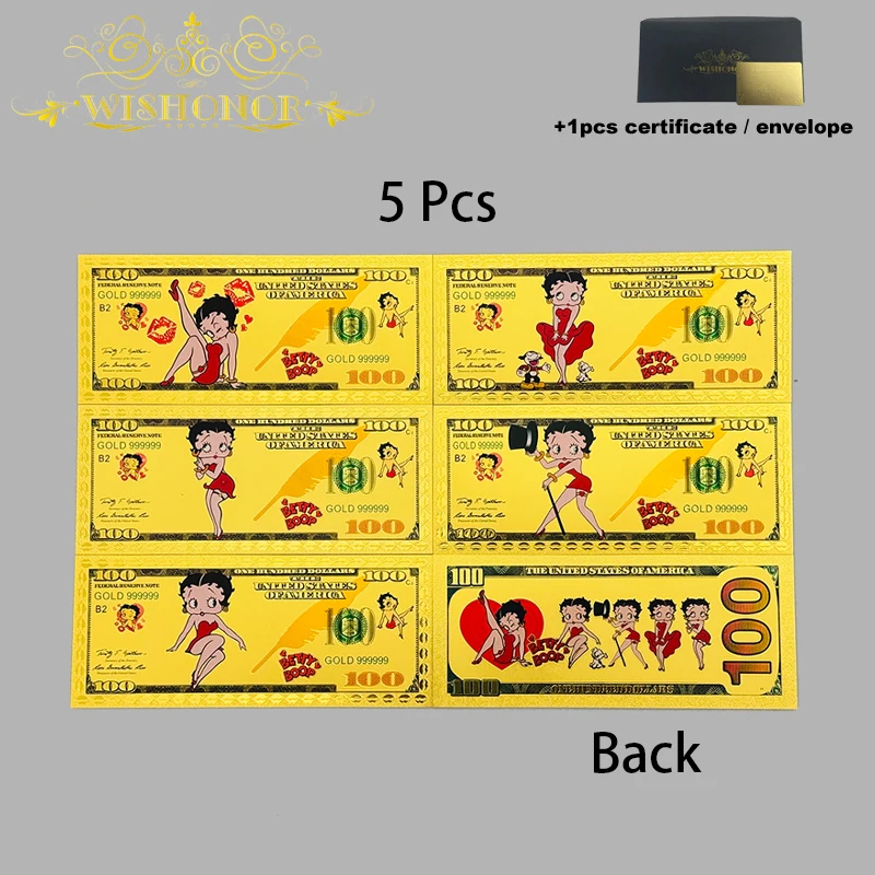 New 5 Types Disney Betty Girl Anime Gold Banknotes in 24K Gold Plated For Collection
New 5 Types Disney Betty Girl Anime Gold Banknotes in 24K Gold Plated For Collection