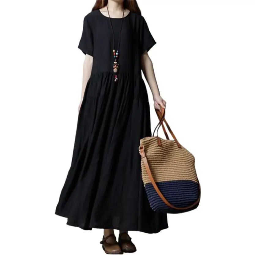 Women Summer short sleeve Cotton linen Dress Vestidos Casual Loose Long Dress Women Vintage black dress
Women Summer short sleeve Cotton linen Dress Vestidos Casual Loose Long Dress Women Vintage black dress