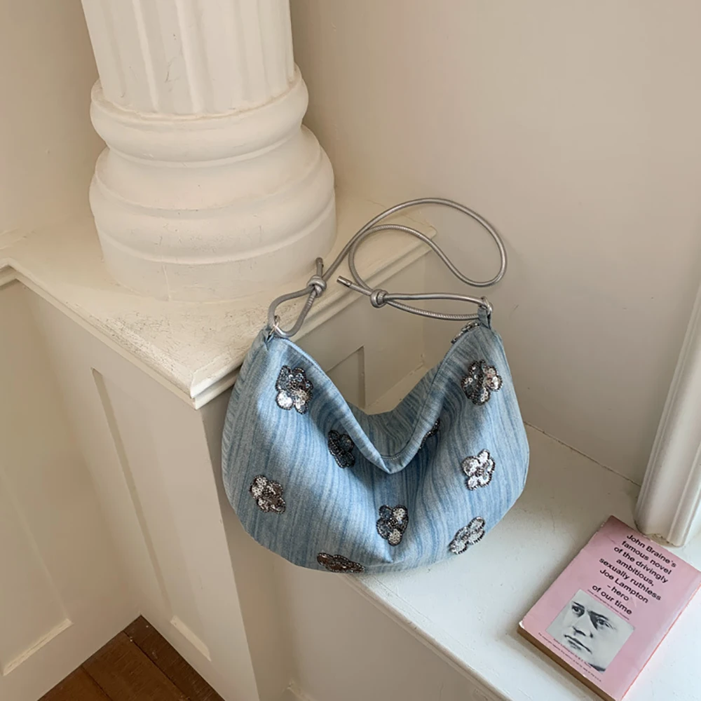 Shiny Sequins Floral Denim Shoulder Bag for Women 2026 Summer Solid Color Soft Crossbody Bags Daily Work Commute Underarm Bags
Shiny Sequins Floral Denim Shoulder Bag for Women 2026 Summer Solid Color Soft Crossbody Bags Daily Work Commute Underarm Bags