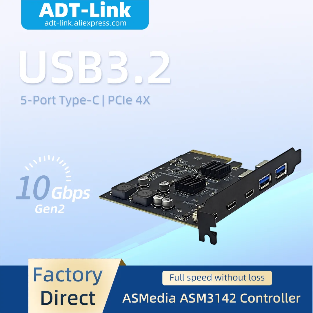 USB3.2 Gen2 10Gbps PCI-E X4 Expansion Card ASM3142 Controller 5 Ports Type-C PCIe Add On Card For Desktop Motherboard
USB3.2 Gen2 10Gbps PCI-E X4 Expansion Card ASM3142 Controller 5 Ports Type-C PCIe Add On Card For Desktop Motherboard