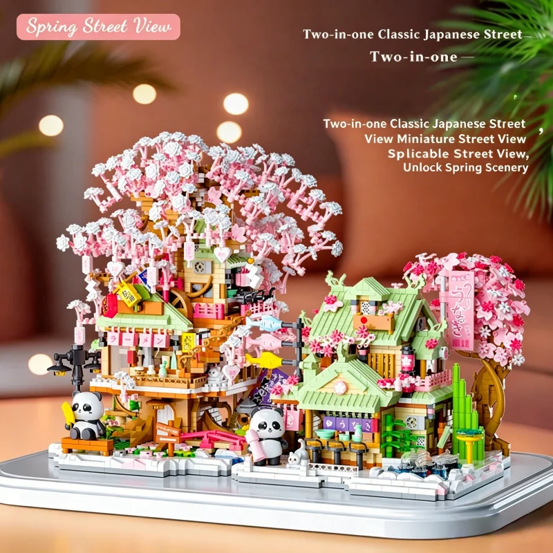 Mini Building Blocks, Cherry Blossom Tree House & Japanese Izakaya Shop Set with Panda, 2-in-1 Splicable Street View, Creative D
Mini Building Blocks, Cherry Blossom Tree House & Japanese Izakaya Shop Set with Panda, 2-in-1 Splicable Street View, Creative D