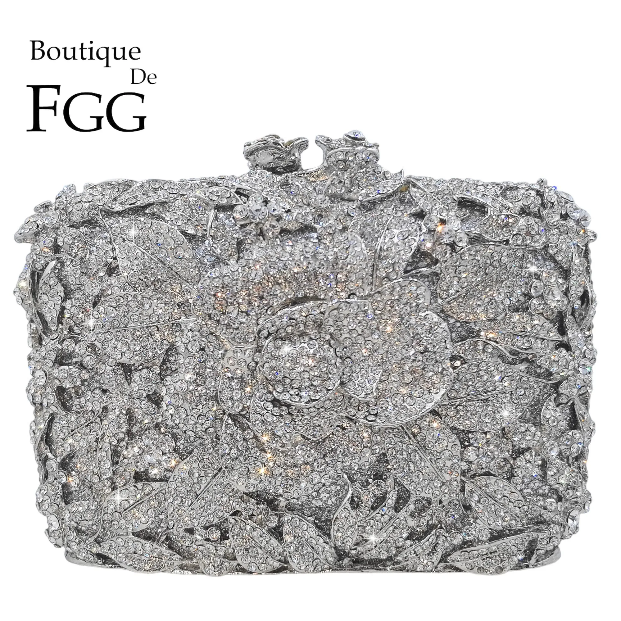 Boutique De FGG Sparkly Flower Rhinestone Clutch Purses for Women, Silver Evening Clutch Bags, Wedding Party Crystal Handbags
Boutique De FGG Sparkly Flower Rhinestone Clutch Purses for Women, Silver Evening Clutch Bags, Wedding Party Crystal Handbags