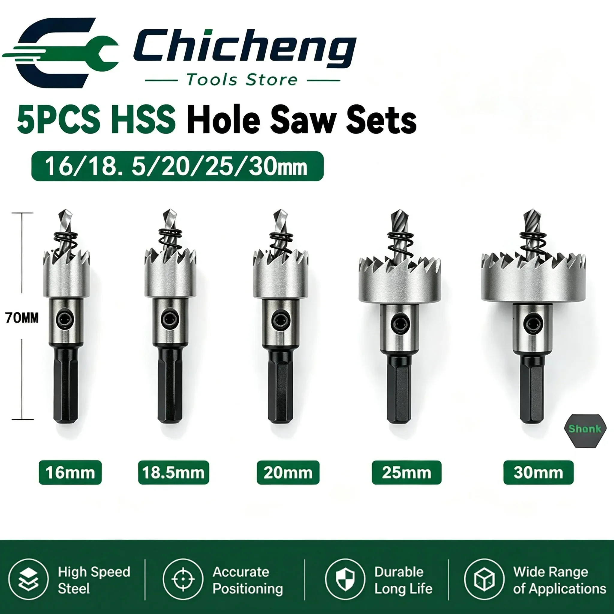 5-Piece High-Speed Steel Hole Saw Set 16/18.5/20/25/30mm with Black Handle for Metal And Stainless Steel Cutting
5-Piece High-Speed Steel Hole Saw Set 16/18.5/20/25/30mm with Black Handle for Metal And Stainless Steel Cutting