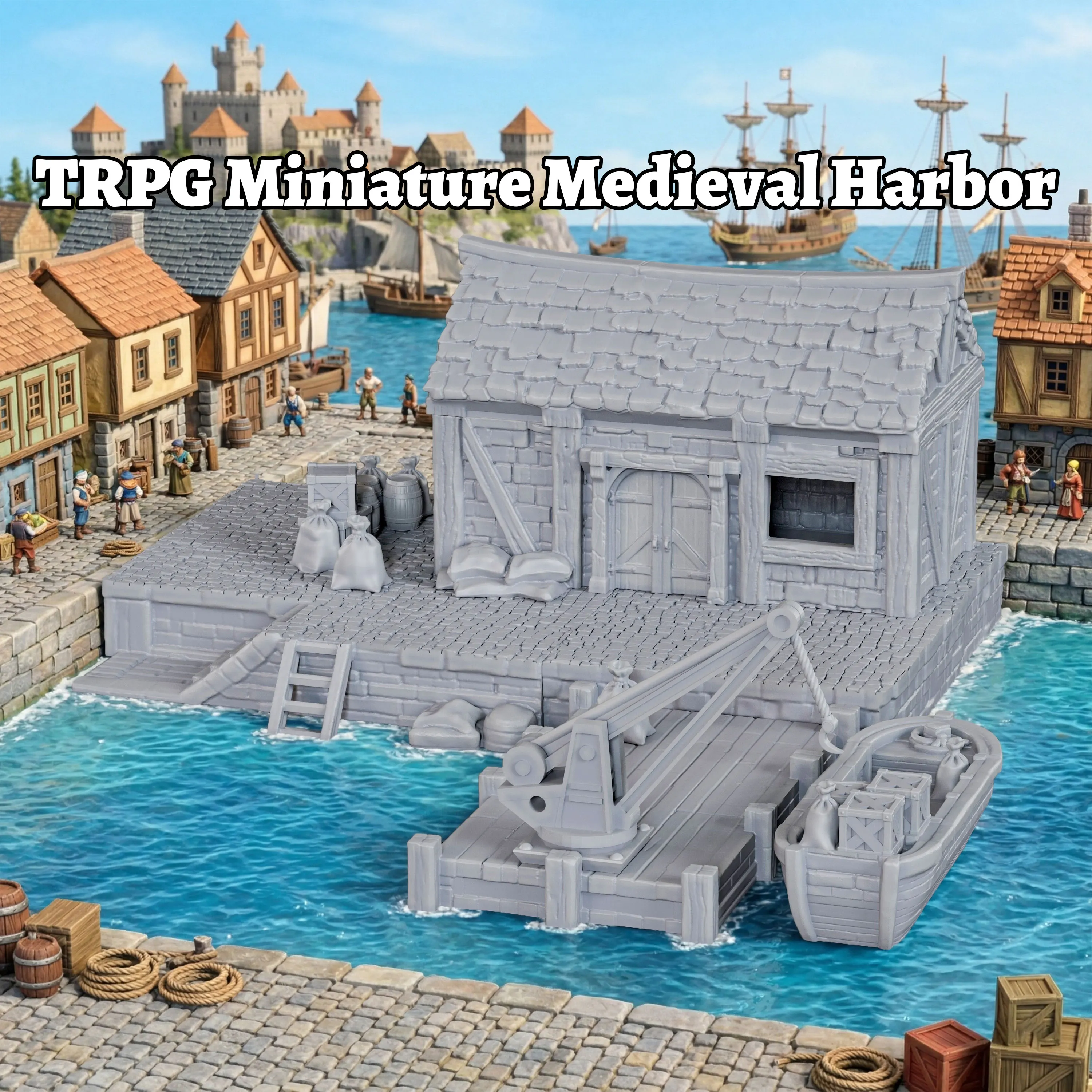 Medieval Harbor Miniature Terrain Set 25mm 1:64 Scale, Coastal Dock House with Crane Boat Platform, Durable High Toughness Model
Medieval Harbor Miniature Terrain Set 25mm 1:64 Scale, Coastal Dock House with Crane Boat Platform, Durable High Toughness Model