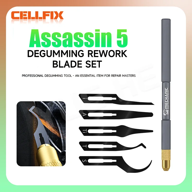 MECHANIC Assassin 5 Professional Degumming Rework Blade Set 5PCS Scraper Cutting Knife for Phone Motherboard IC CPU Repair Tools
MECHANIC Assassin 5 Professional Degumming Rework Blade Set 5PCS Scraper Cutting Knife for Phone Motherboard IC CPU Repair Tools