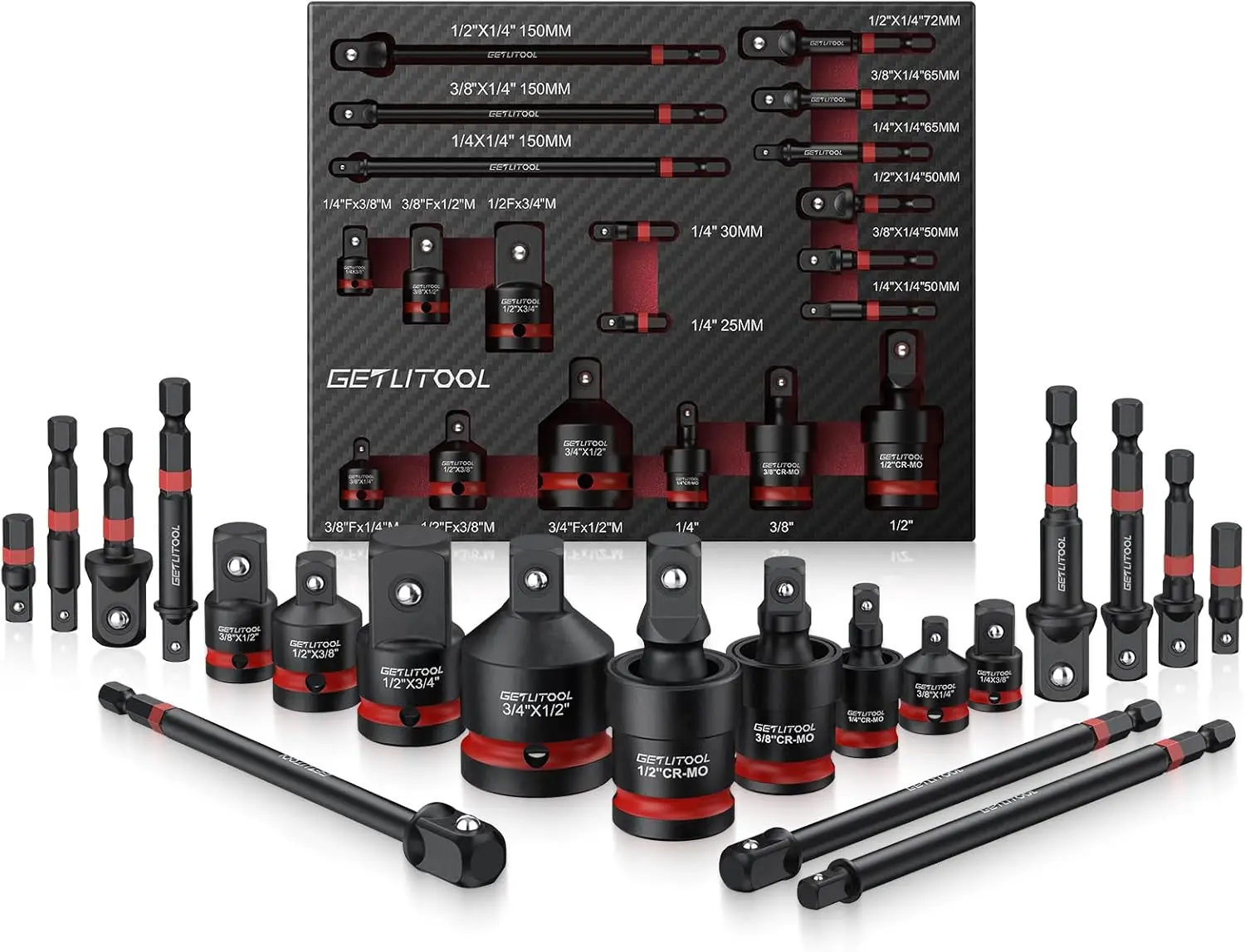20Pcs Socket Adapter Set, Universal Joint Socket Set with Drive Adapters & Extension Bars, 42CRMO Steel, Rust-Resistant, EVA
20Pcs Socket Adapter Set, Universal Joint Socket Set with Drive Adapters & Extension Bars, 42CRMO Steel, Rust-Resistant, EVA
