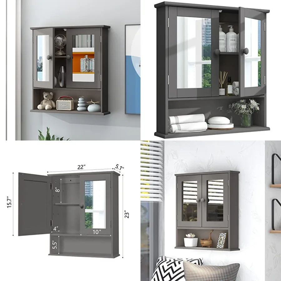 Medicine Cabinet, 2 Doors and 3 Open Shelves - Wall Mounted Wooden Storage Cabinet for Bathroom, Laundry or Kitchen
Medicine Cabinet, 2 Doors and 3 Open Shelves - Wall Mounted Wooden Storage Cabinet for Bathroom, Laundry or Kitchen