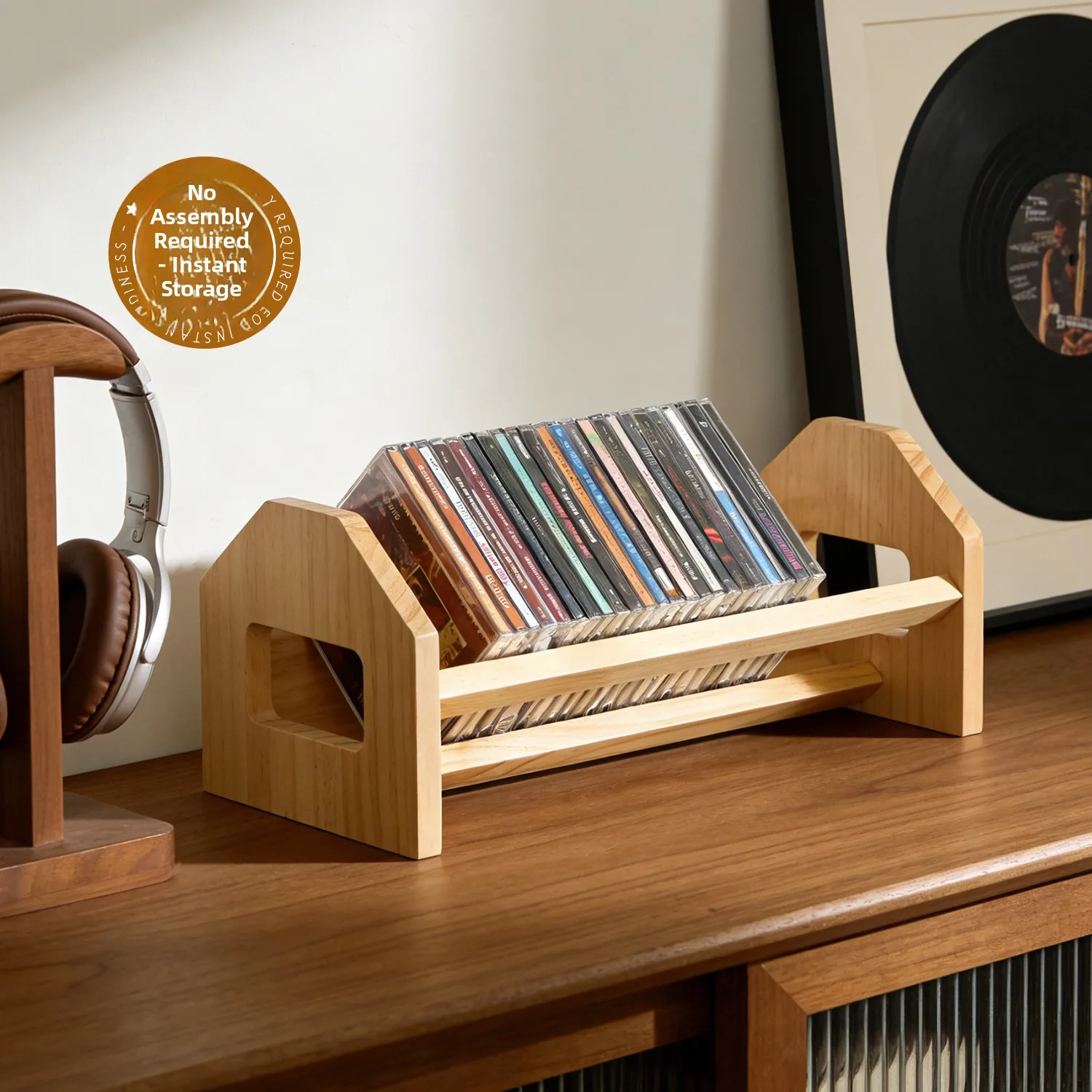 Wood Record Storage Rack NSPS Game Disc Classification Desktop Organizer Home Audio Video Game Disc Placement Rack
