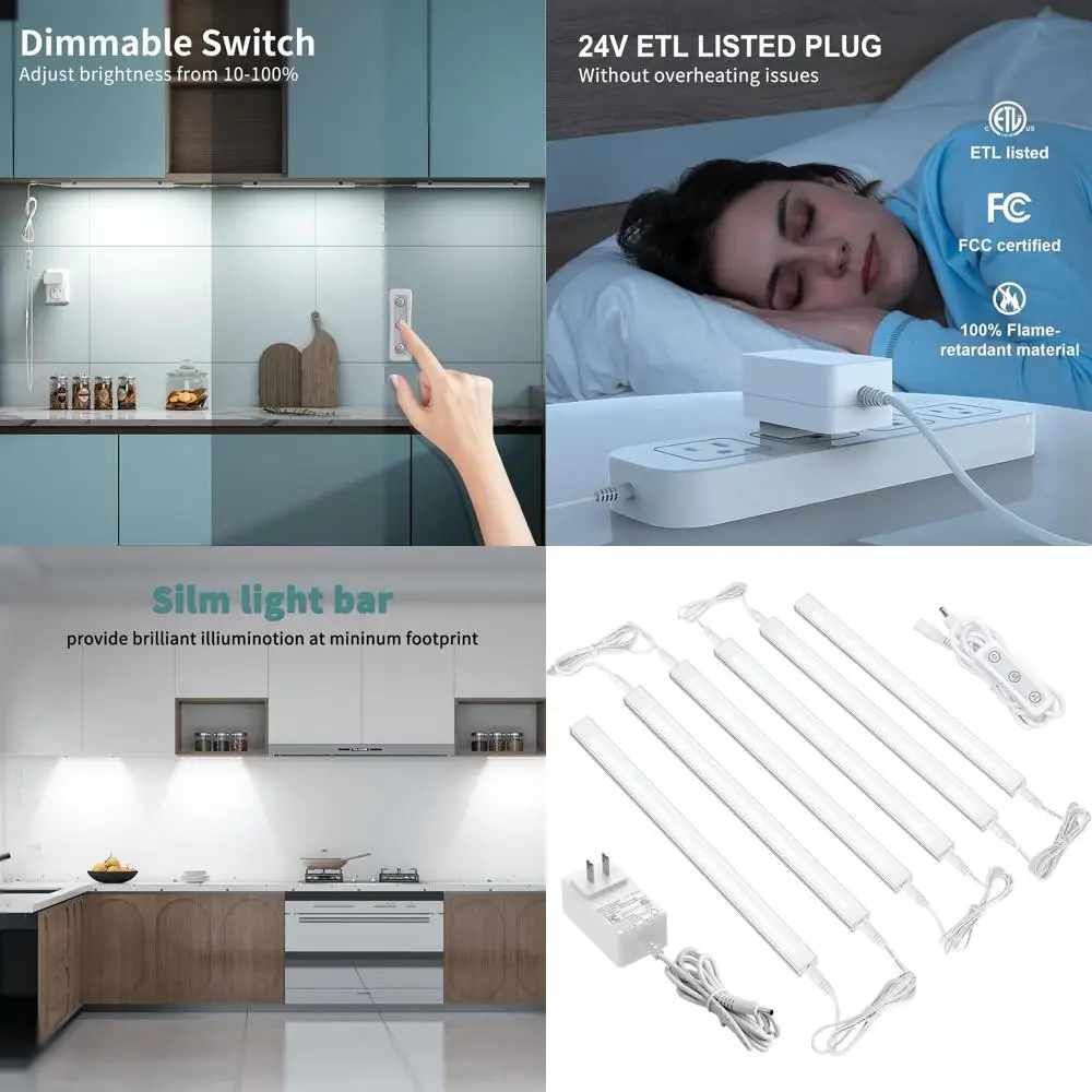 6-Pack 12 Linkable LED Under Cabinet Lights, Dimmable Kitchen Counter Lighting, Cold White 5000K, 18W, DC24V
6-Pack 12 Linkable LED Under Cabinet Lights, Dimmable Kitchen Counter Lighting, Cold White 5000K, 18W, DC24V