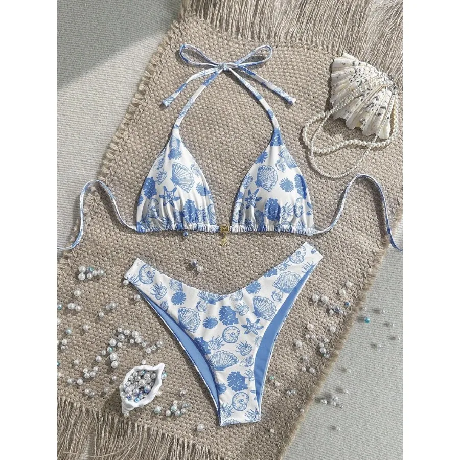 Swim Mod 2pcs/Set Summer Holiday Random Metallic Golden Shell Decor Halter Neck Triangle Bikini Top And High Cut Bikini Bottom
Swim Mod 2pcs/Set Summer Holiday Random Metallic Golden Shell Decor Halter Neck Triangle Bikini Top And High Cut Bikini Bottom