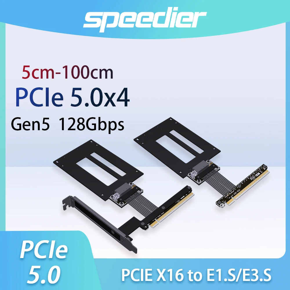 ADT-Link PCIe 5.0 X16 To E1.S/E3.S SFF-TA-1002 SSD Extend Adapter Riser Cable Speed 5.0 X4 128Gbps Gen5 Customized 5cm-100cm