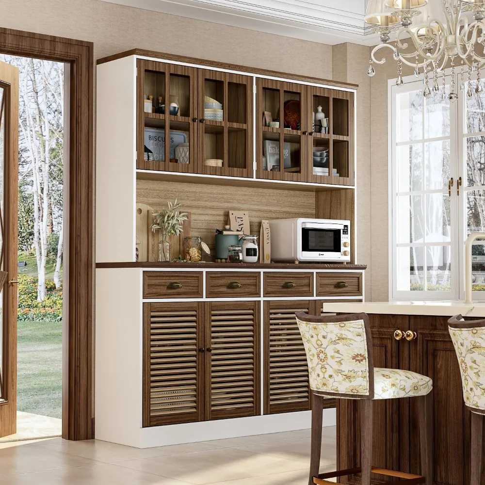 78.7" Kitchen Pantry Storage Cabinet with Glass Doors, Modern Kitchen Hutch Microwave Cabinet with Louver Doors, Drawers & Adju
78.7" Kitchen Pantry Storage Cabinet with Glass Doors, Modern Kitchen Hutch Microwave Cabinet with Louver Doors, Drawers & Adju