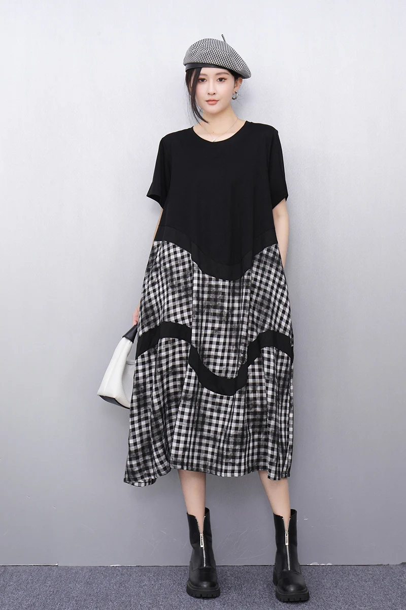 2025 Spring Summer New Fashion Elegant Patchwork Plaid Loose Long Dresses Women O-Neck Dress Ladies Wholesale J971
2025 Spring Summer New Fashion Elegant Patchwork Plaid Loose Long Dresses Women O-Neck Dress Ladies Wholesale J971